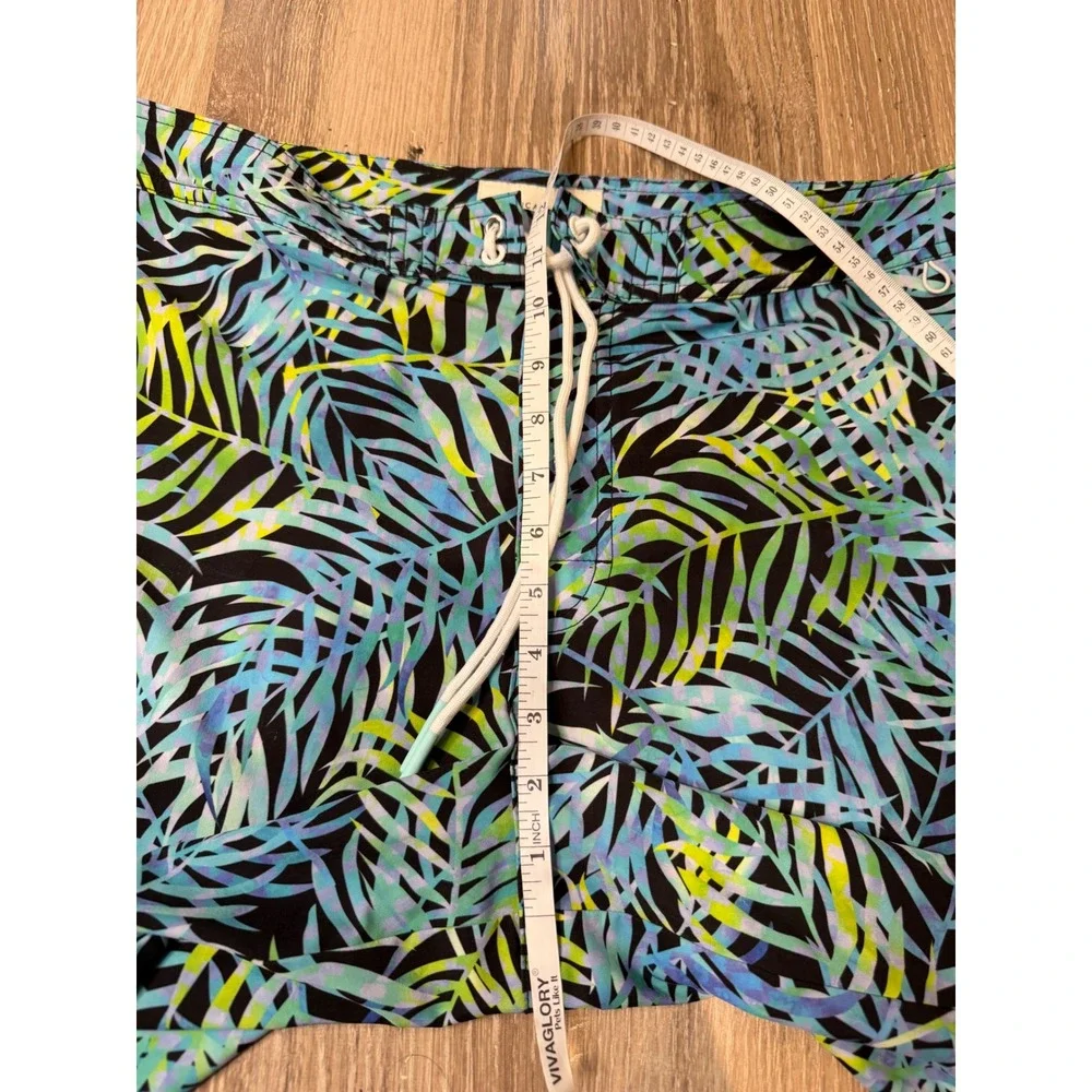 American Eagle Mens Tropical Palm Leaf Board Shorts Blue Green Swim Trunks Large